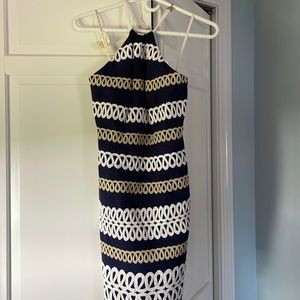 Brand new never worn Lilly Pulitzer halter dress with rope details and gold.